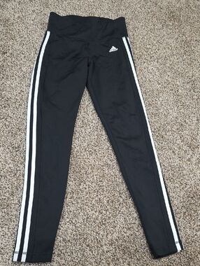 adidas Black Leggings with White Side Stripes